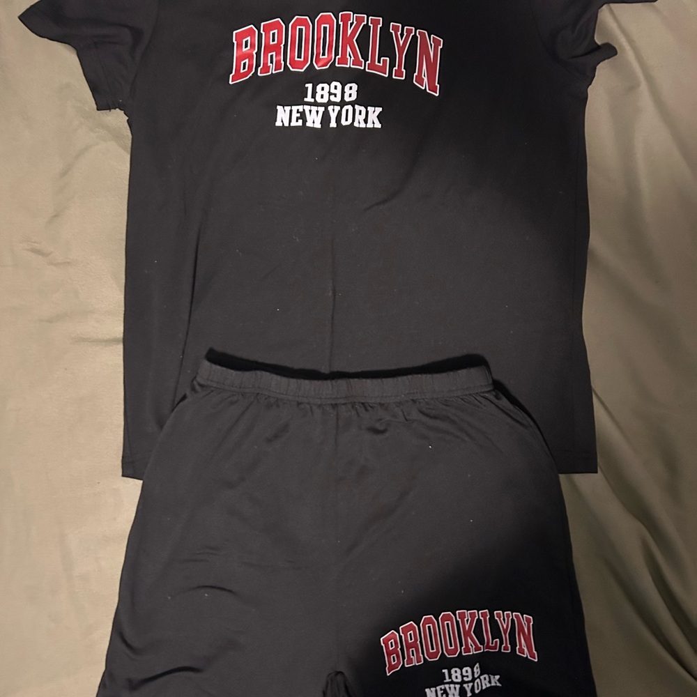 Black Brooklyn New York T-Shirt and Shorts Set